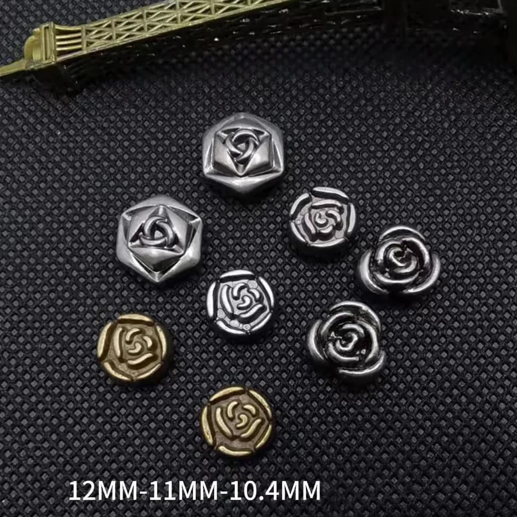 Custom Designer Rivet Rose Flower 10mm Antique Silver Metal Rivets for Bag, front view