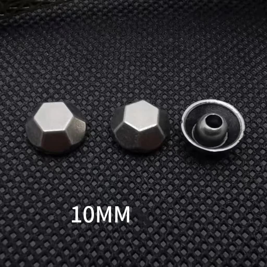 Custom Vintage Hexagon Metal Globe Rivets Handmade Leather Belts and Bags, front view