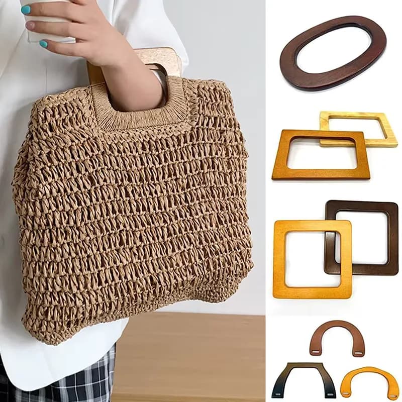 Different Styles Wooden Handles DIY Replacement Handbag Tote Handles Detachable, front view