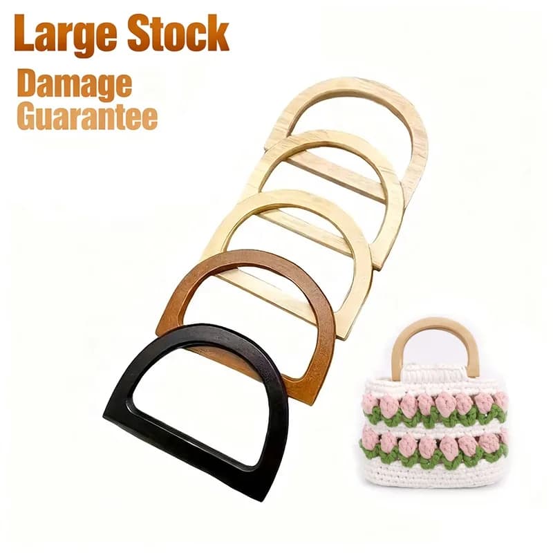 12x8.5cm D Shape Wooden Bag Handles Wood Handle Replacement Purse Handles, front view