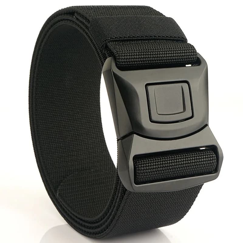 Release Buckle Metal Security Nylon Canvas Casual Elastic Adjustable Pant Belt, front view