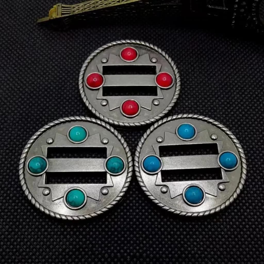 Belt Accessories Turquoise Western Conchos Cowboy Belt Buckle, front view