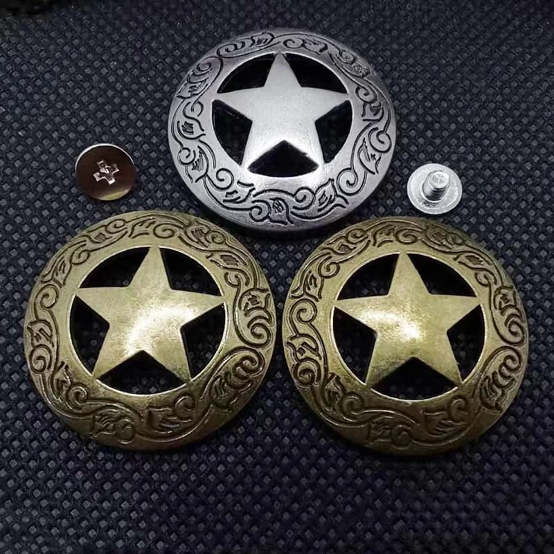 Conchos for Textile Garment Western Star Leather Rivet Antique Silver Conchos, front view