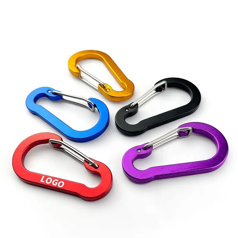 China Custom Logo Small Lock Climbing Keychain Snap Hook Metal Spring Clip, front view