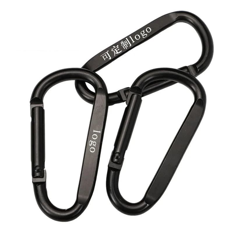 Custom logo Practical and Low-key Black Aluminum D Shape Carabiner HOOKS for, front view