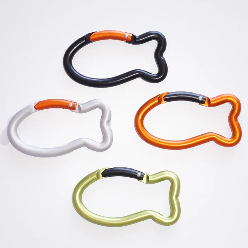 New Design Fish Shape Flat Wire Gate Small 5cm Aluminium Spring Snap Hook, front view