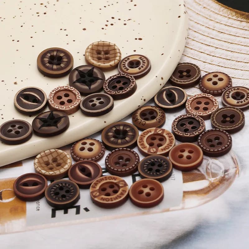 2024 Four Eyes Small Button Wood Resin Patterned Fashion Buttons for Sweaters, front view