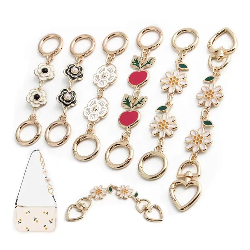 Rose Enamel Shoulder Chain - Floral Metal Extension Strap with Enamel Charm, front view