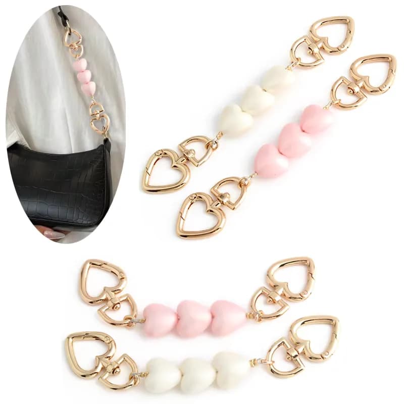 Exquisite Heart-Shape Pearl Extension Chain for Handbags Love Heart Hook Extend, front view