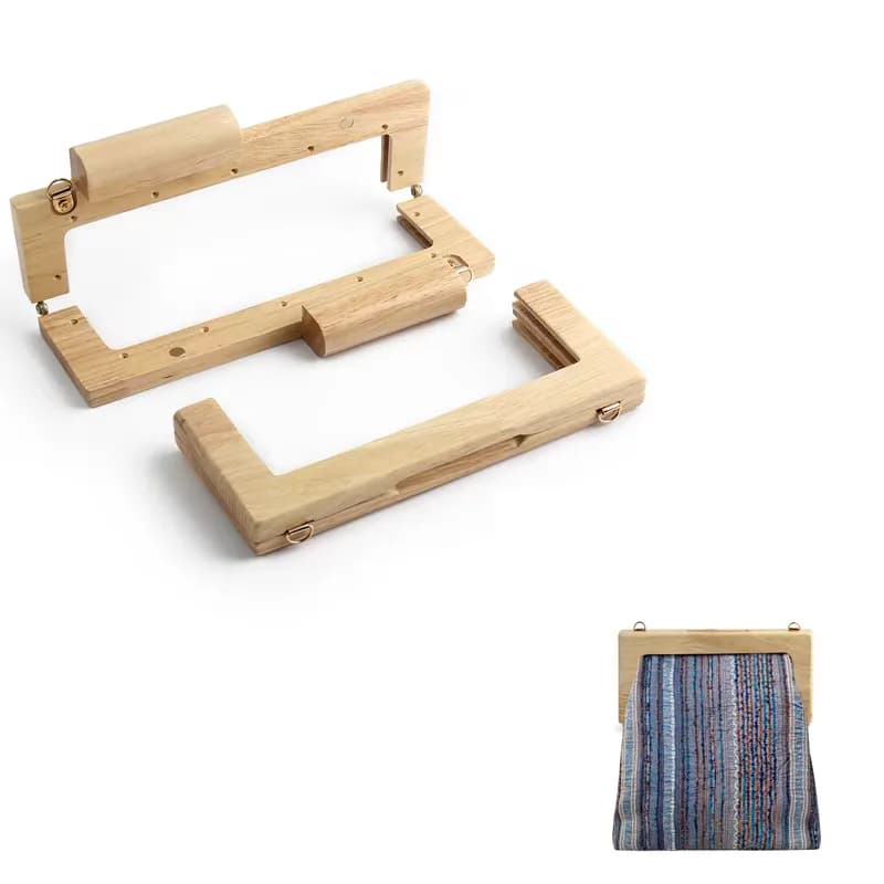 2 Styles of Solid Wood Handle Clutch Purse Frame Rectangle Natural Clutch Bag, front view