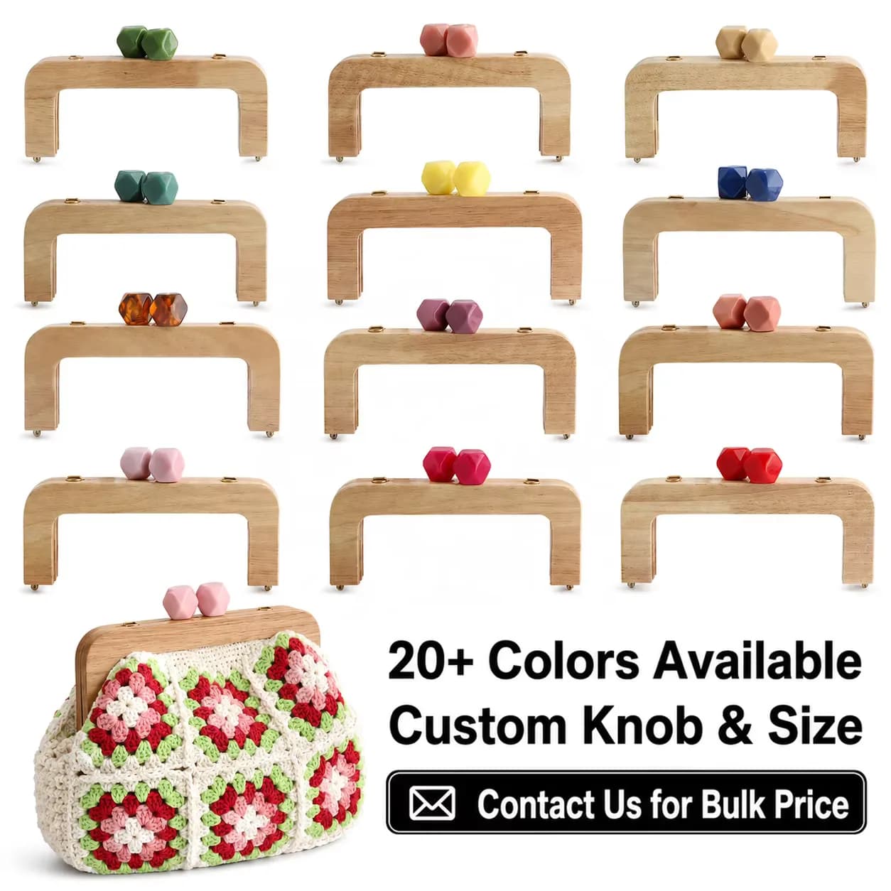 20cm Solid Wood Kiss Lock Purse Frame Wooden Clutch Bag Frame Ready Stock Custom, front view