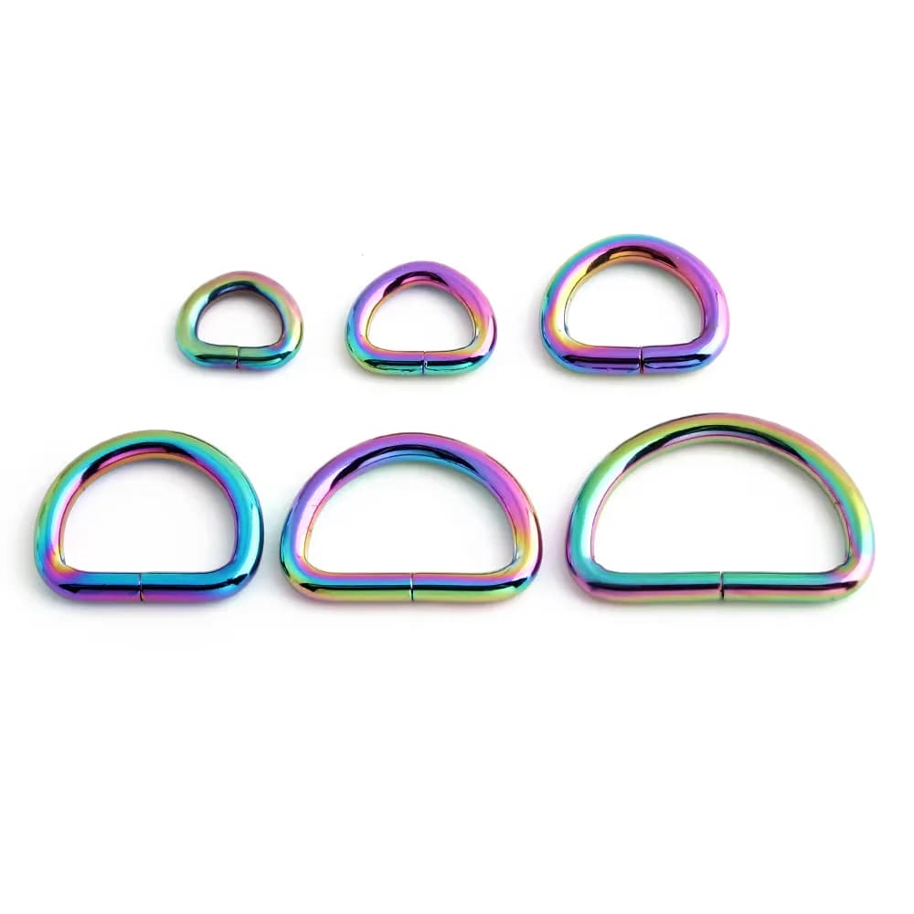 Rainbow Metal D Rings - Multi-Size Non-Weld Hardware for Handbags, Luggage, DIY, front view