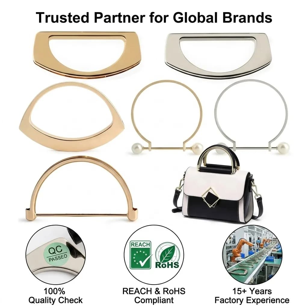 Silver/ Light Gold Metal Pearl Circle Bag Handle Zinc Alloy Purse Sewing DIY, front view