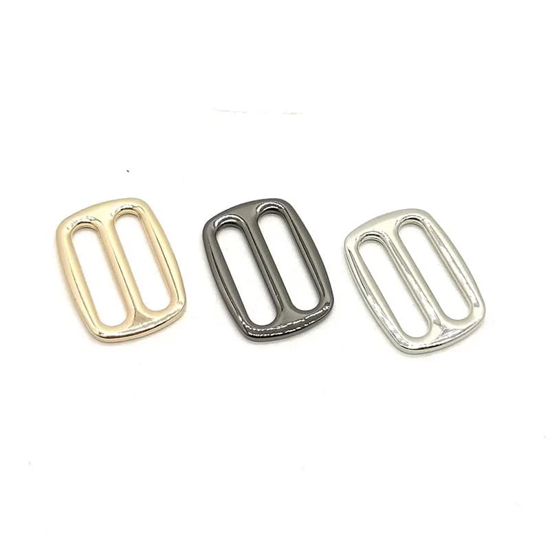 Custom Fashionable Zinc Alloy Metal Slide Rectangle Adjuster Buckle Tri-Glides, front view