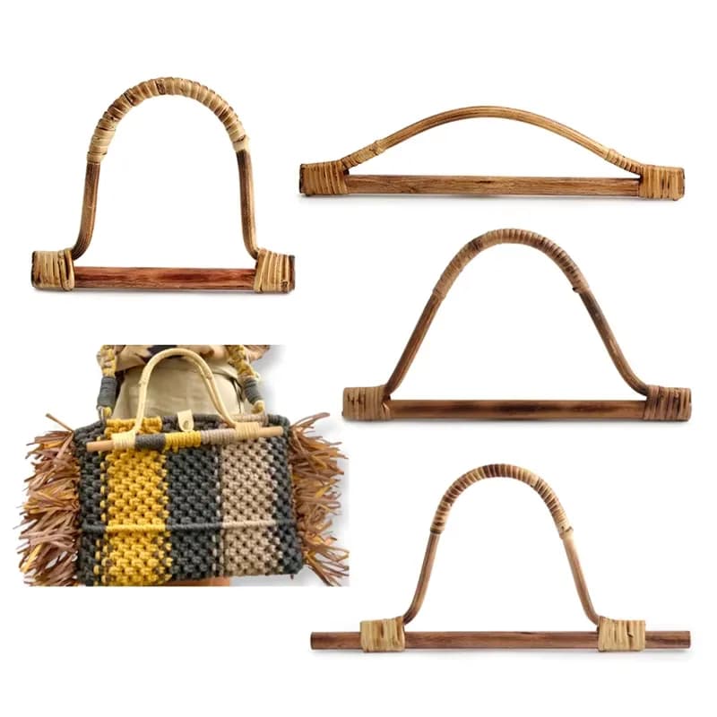 Professional Handmade Wood Woven Rattan Bag Frame Handle Decorative Crochet, front view