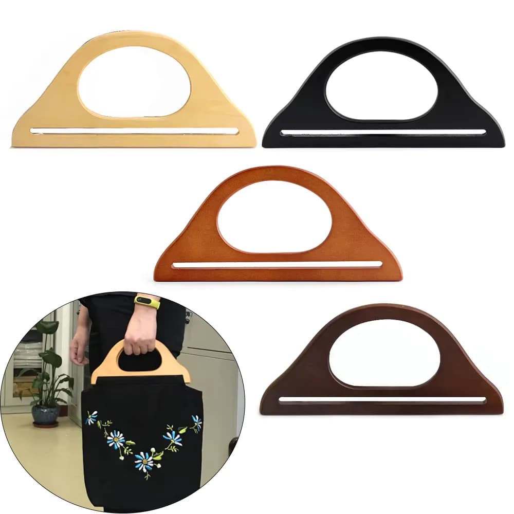 D-Ring PlyWooden Bag Handles Natural Plywood Purse Frame for DIY Woven Tote, front view