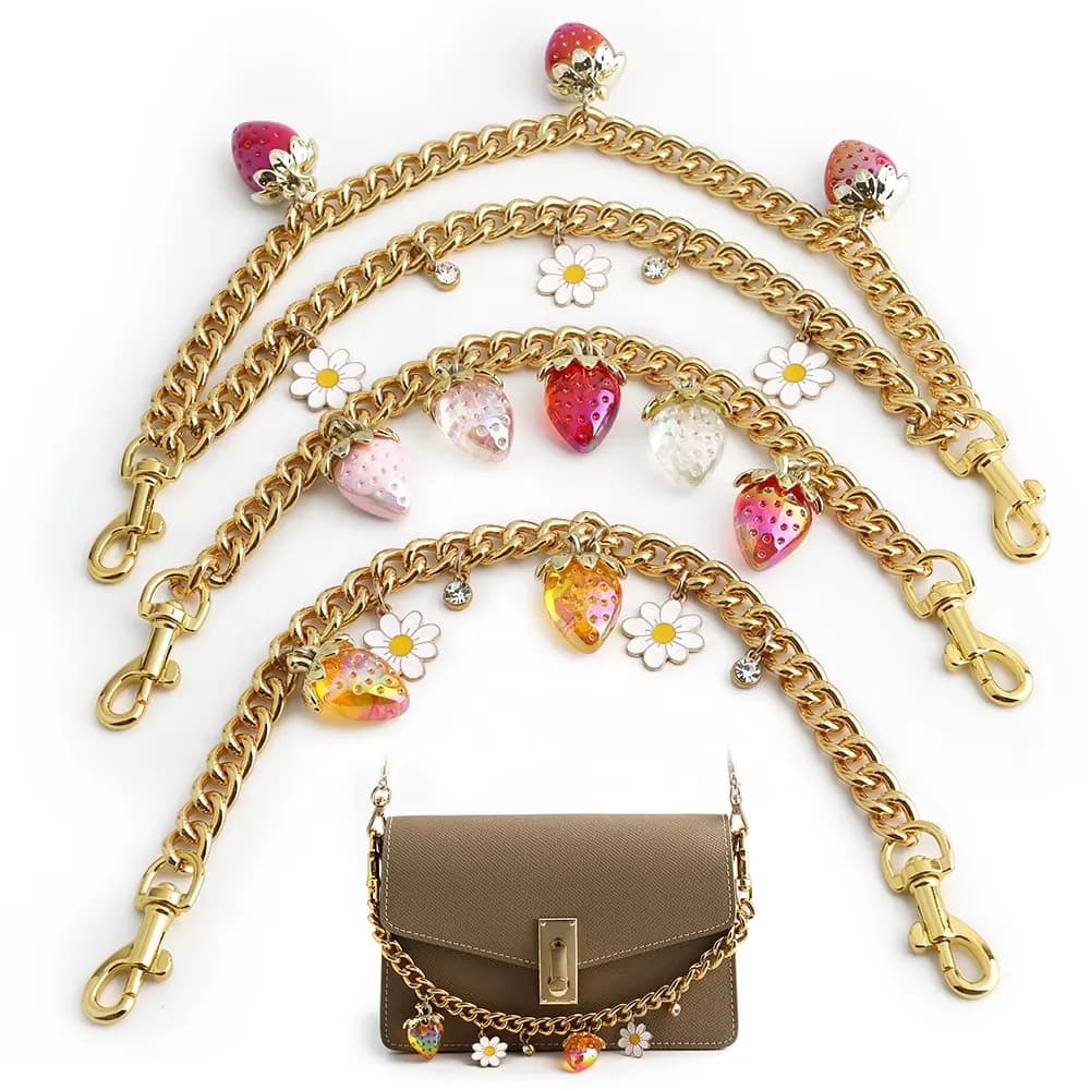 Cherry Bag Charms for Handbags Chain - Strawberry Gold Decorative Bags Charm, front view