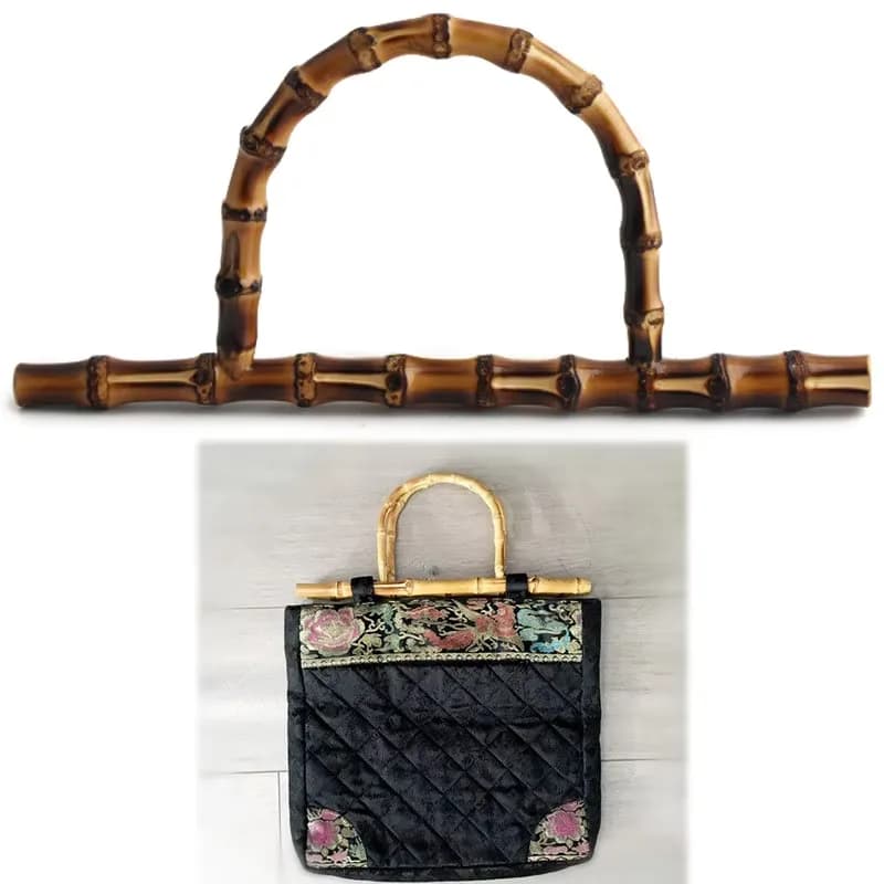 Bamboo Purse Handles 23cm 30cm - Handwoven Hanger Shape Bag Handles for DIY Tote, front view