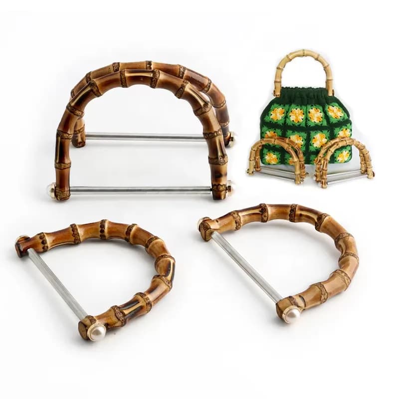 Natural Bamboo Bag Handles Half Round Dee Frame Real Summer Tote Crochet Bags, front view