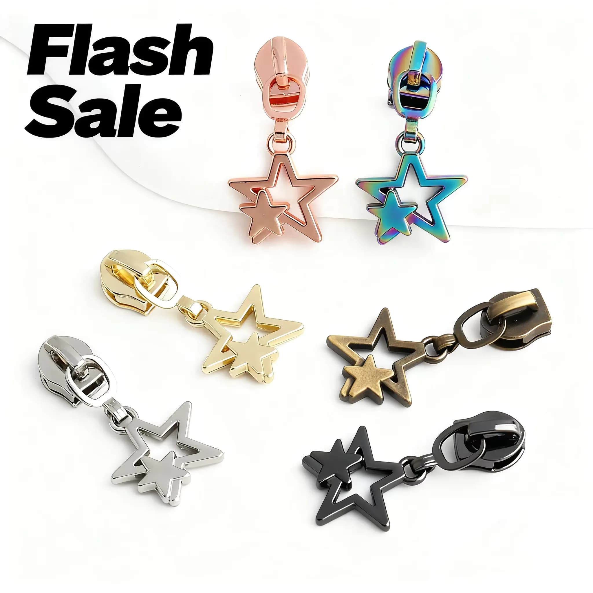 Double Star Rainbow Zinc Alloy Durable Non-Lock Zipper Slider 3# 5# 8# 10#, front view