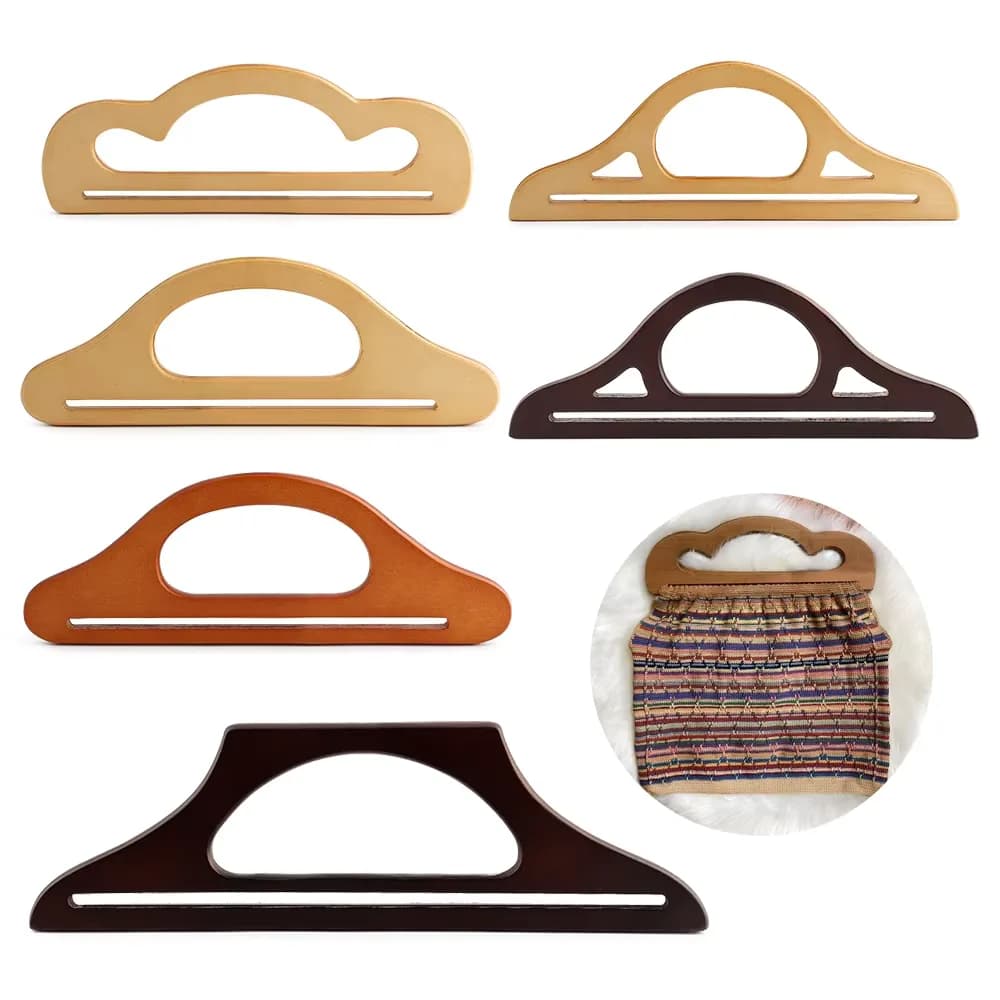 Fashion Retro Durable Lightweight Wooden Bag Handles Eco-Friendly Oval D-Ring, front view
