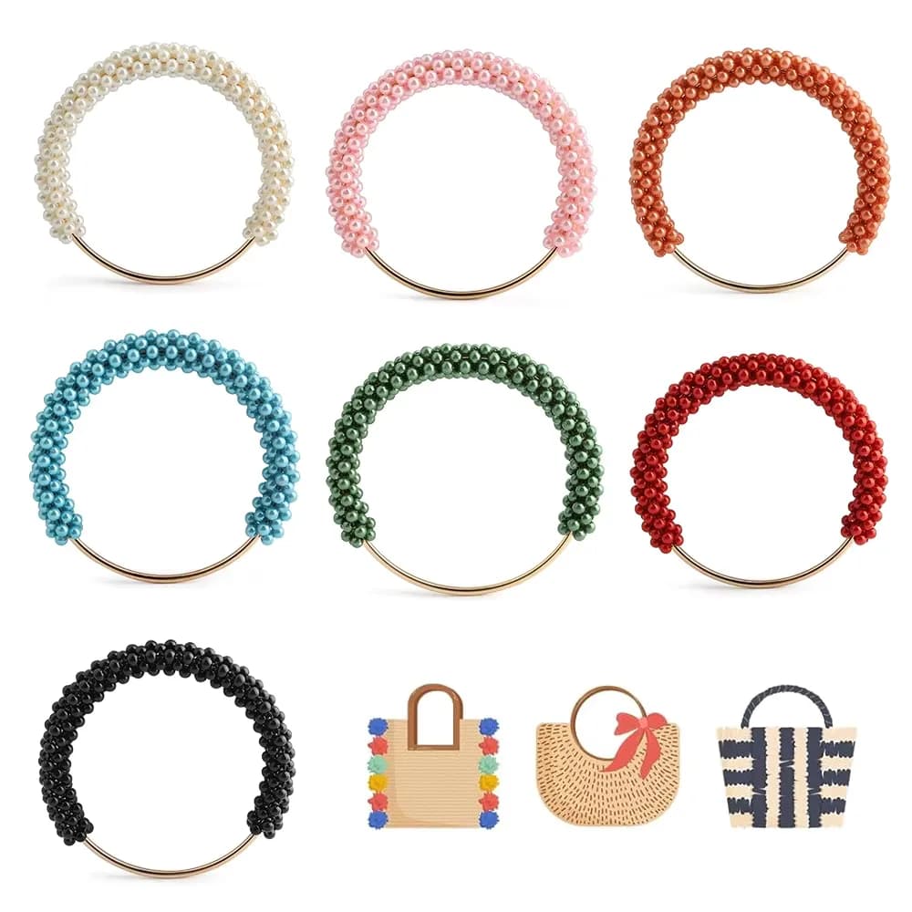 7 Colors 12cm Imitation Pearl Beaded Bag Handle Zinc Frame Durable DIY Crochet, front view