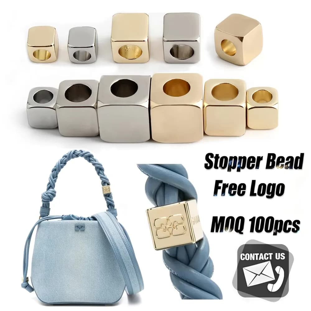 Metal Stopper Bead Fabric Loop Zinc Alloy Strong Durable Large Hole Bikini Cord, front view