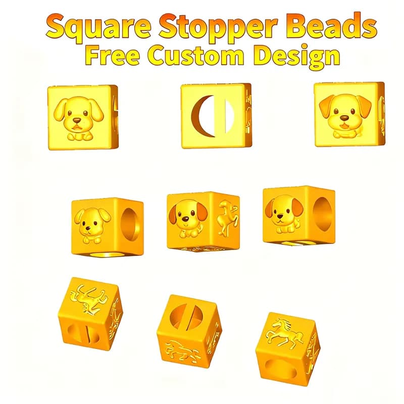 Zinc Alloy Square Carved Cubic Spacer Beads Gold Metal Plating Eco-Friendly, front view