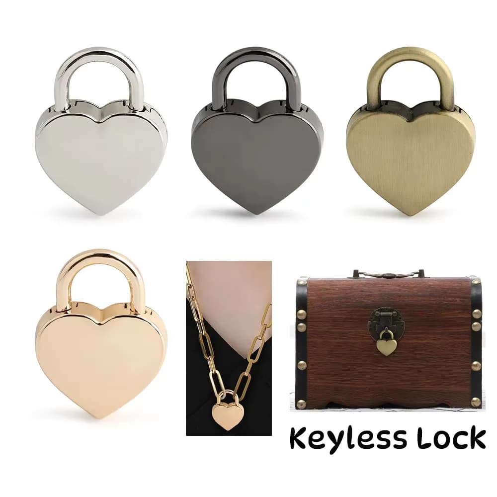 Heart Shaped Bag Lock Hardware Accessory Keyless Pull Spring Padlock Handbag, front view
