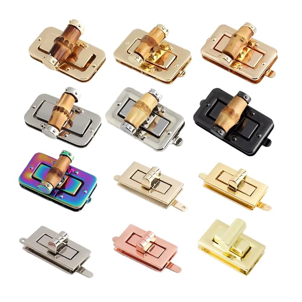 Natural Bamboo Lock Tote Bag Handbag Fitting Fasteners Bag Alloy Turn Lock Clasp, front view