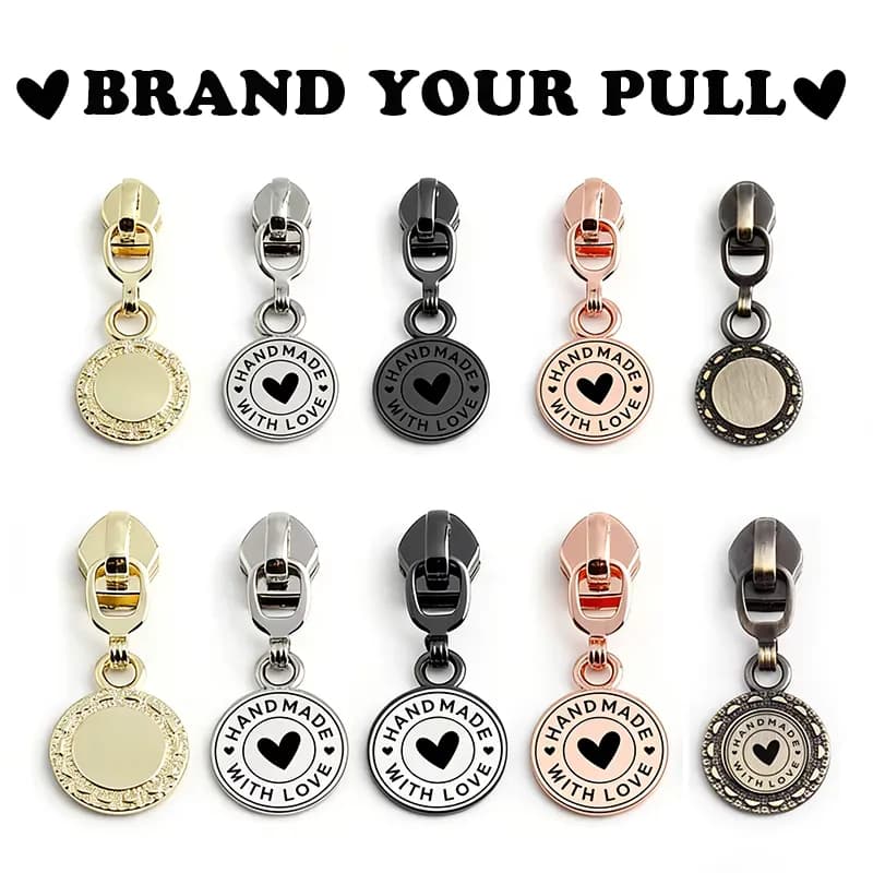 3# 5# Custom Zinc Alloy Durable Replacement Circle Plate Zipper Pulls Purses, front view