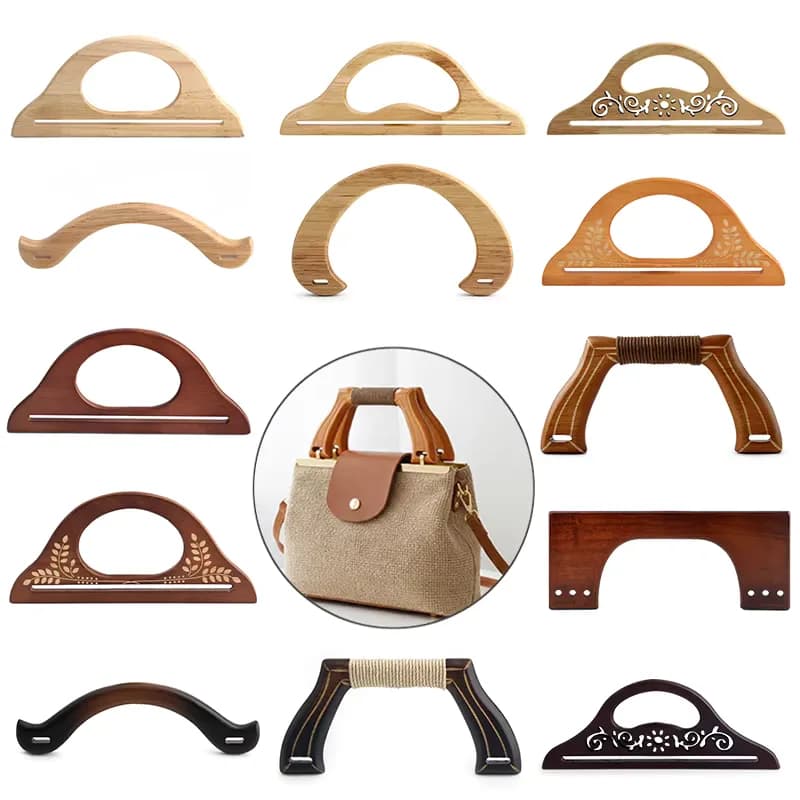 Vintage Wooden Bag Handle Wooden Purse Frame and D Ring Clasp Handle for Diy, front view