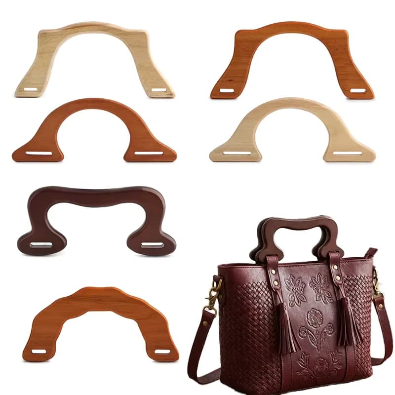 Large Wooden Bag Handles Round Wood Bag Handle and O Ring Round Solid Wood, front view