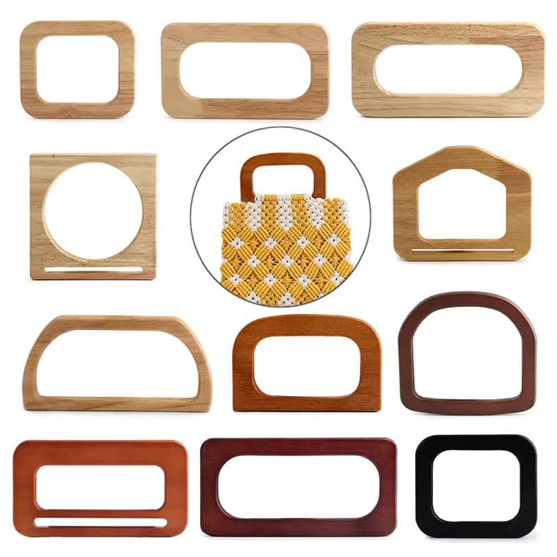 Square Wooden Handle Woven Bag Wooden Curved Handle Japanese Style Bag Handle, front view