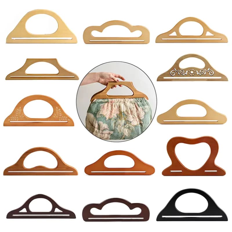 Hexagon Bag Handle Triangle Bag and Floral Pattern Wooden Handle Bag Handles, front view
