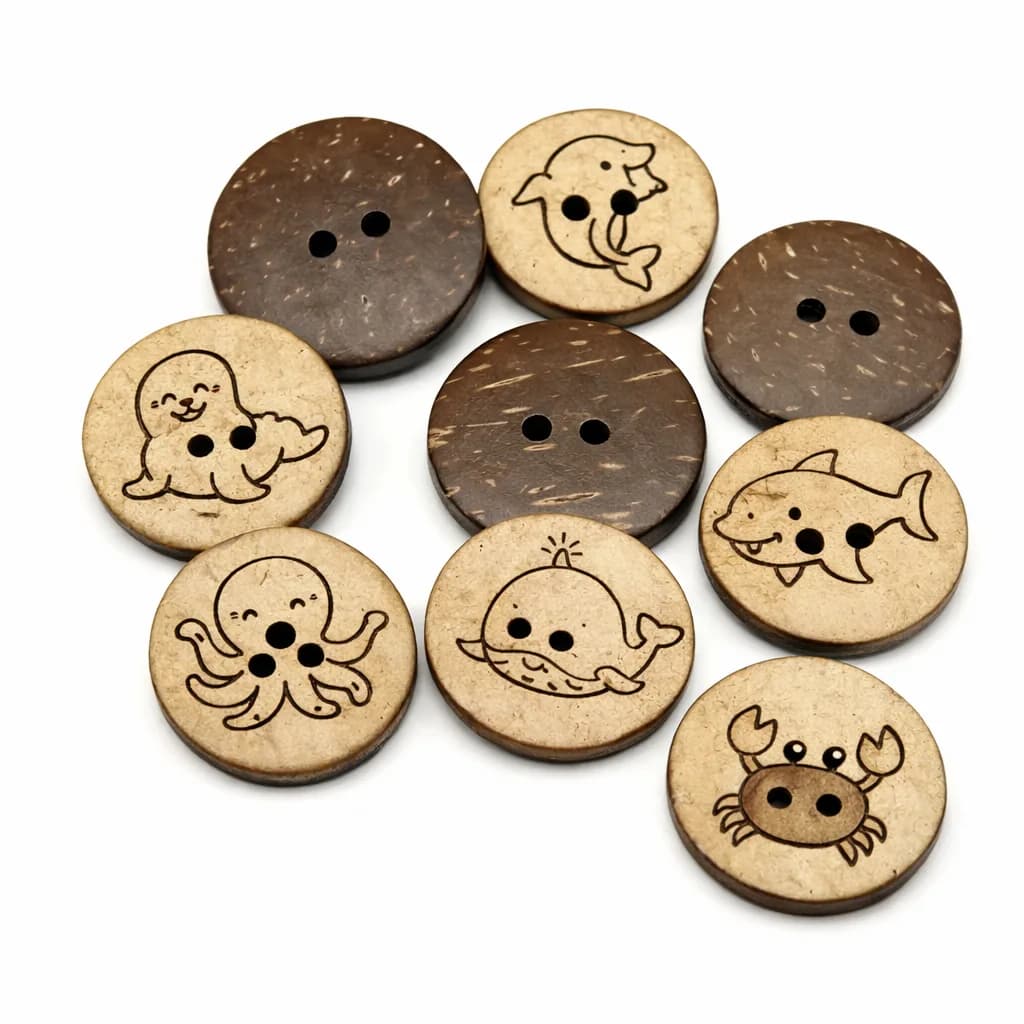 Customized Acceptable 2-Hole 20mm Coconut Button Eco-Friendly Flatback Dolphin, front view