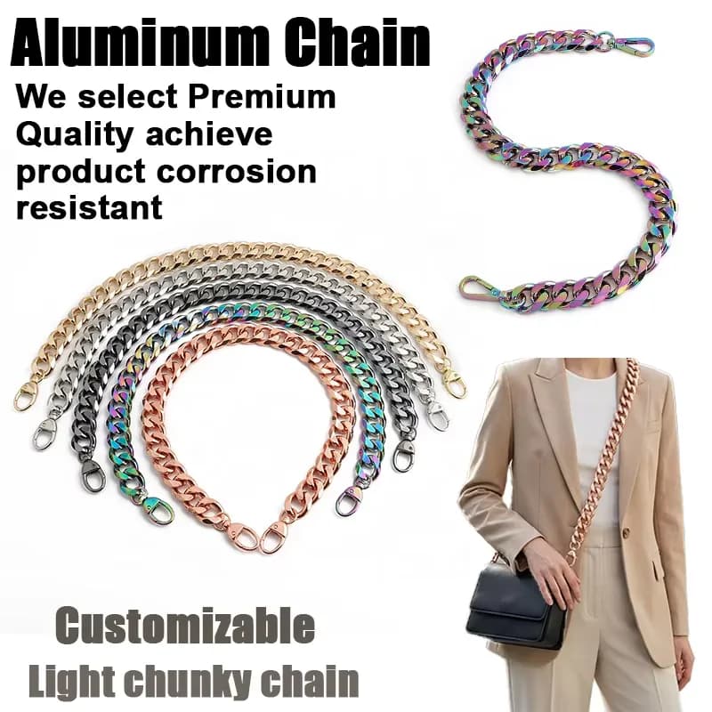Crossbody Metal Chain Strap for Purse with Bag Extender Chain and Phone Case, front view
