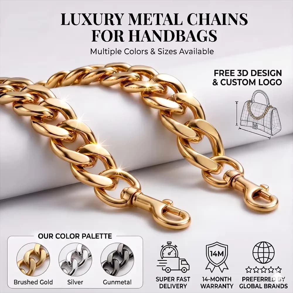 Custom Durable Vintage Aluminum Chain for Crossbody Bag Replacement Metal Purse, front view
