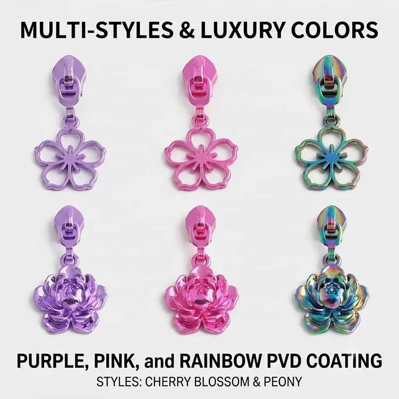 Flower Shaped Zipper Tab Metal Floral Heavy Duty Waterproof Zipper Pull, front view