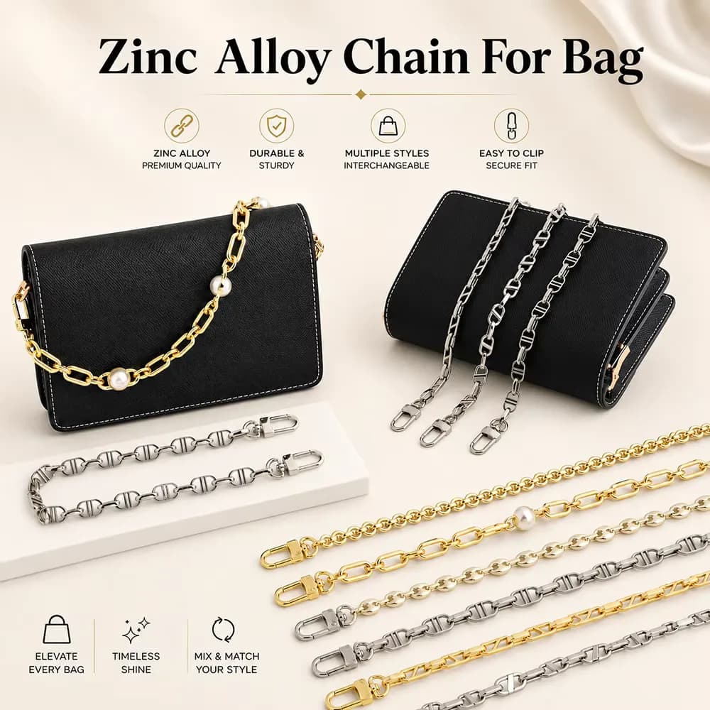 Vintage Waterproof Custom Zinc Alloy Purse Metal Chain for Handbags Durable Bag, front view