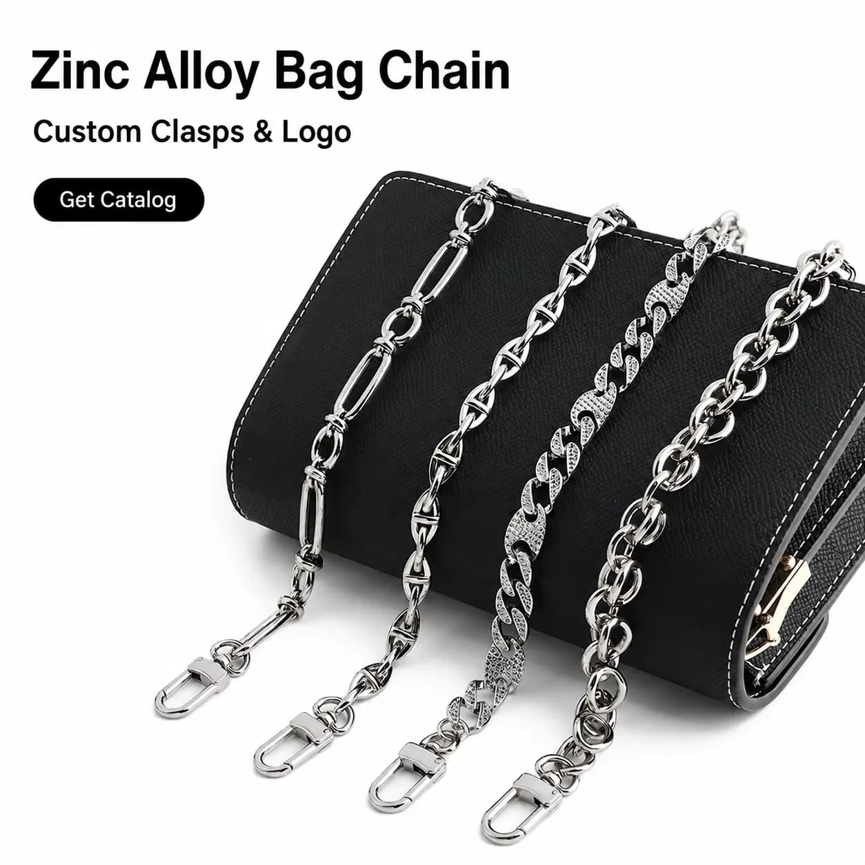Rhinestone Gemstone Zinc Alloy Bag Chain Gold Bling Charm Clear Heavy Weight, front view
