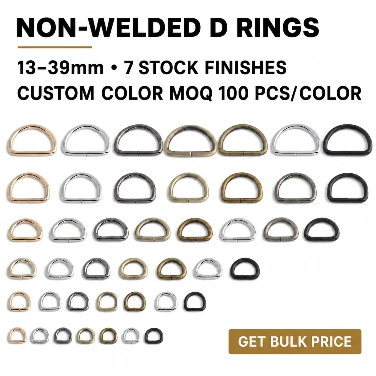 Factory Price Non Welded D Rings Polished Gold Silver Finish D-Ring Buckles, front view