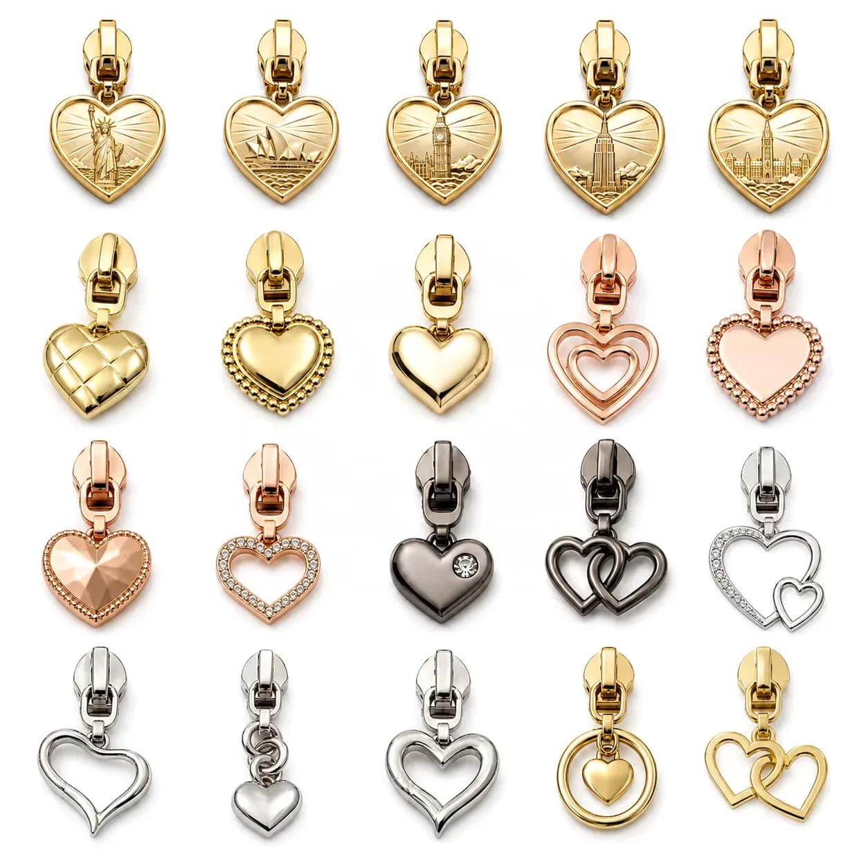 Heart Shape Zinc Alloy Custom Metal Gold Plated Safety Security Decorative, front view