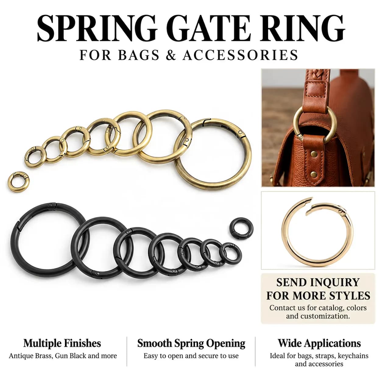 Multi Functional Trigger Spring O Rings Metal Open Gate Hook Buckle Round, front view