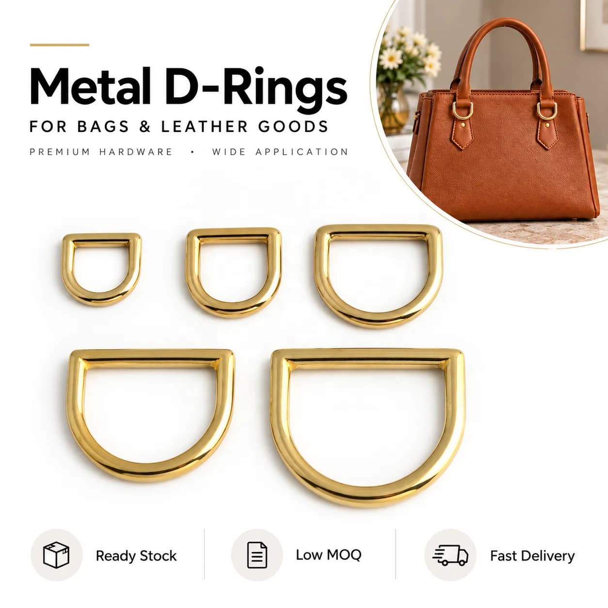 Solid Brass D Ring Clasp Custom Semicircle Clasp Rings Bag Straps Metal Shoulder, front view