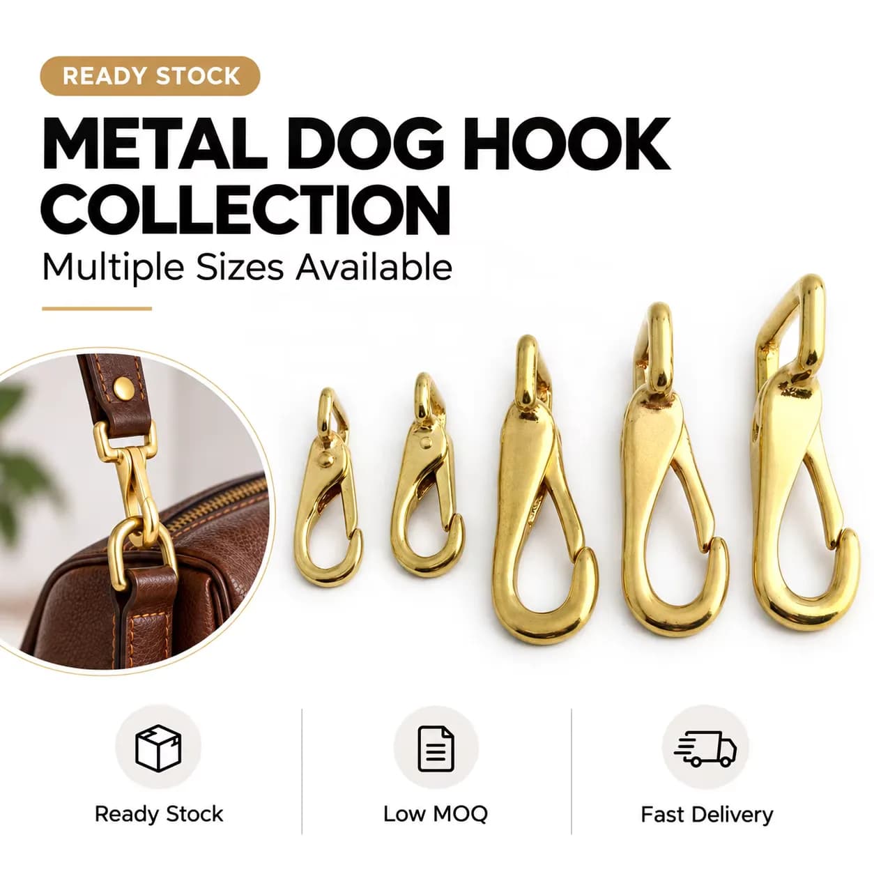 Lightweight Solid Brass Fixed Snap Hooks Metal Key Quick Release Spring Clip, front view