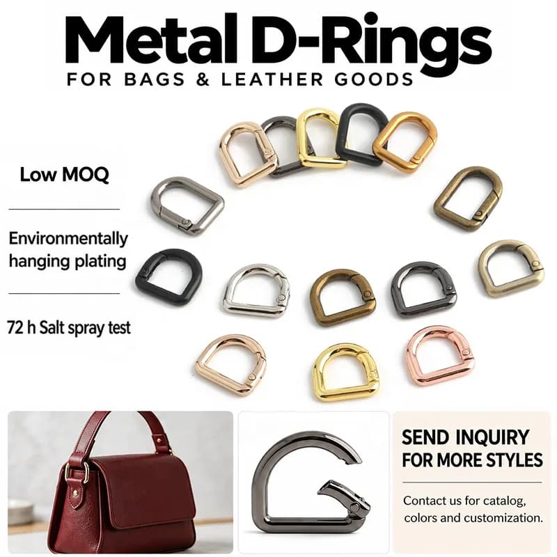 Hot Selling D Shape Spring Ring Buckle Detachable Metal Connector Custom, front view