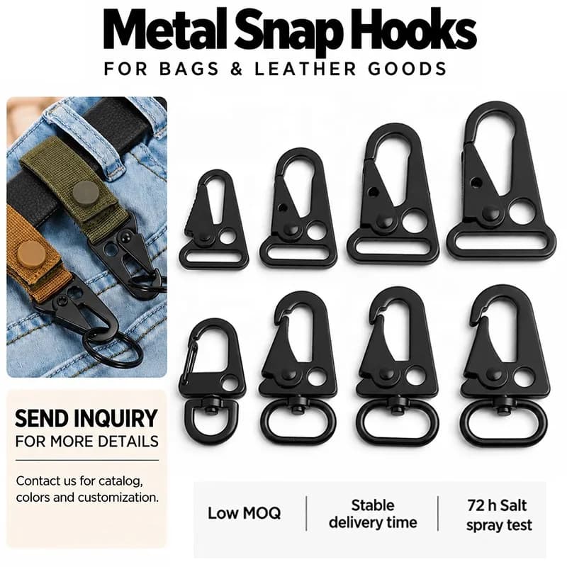 Utility Matte Black Metal Quick Release Olecranon Snap Closure Clip Hook Swivel, front view