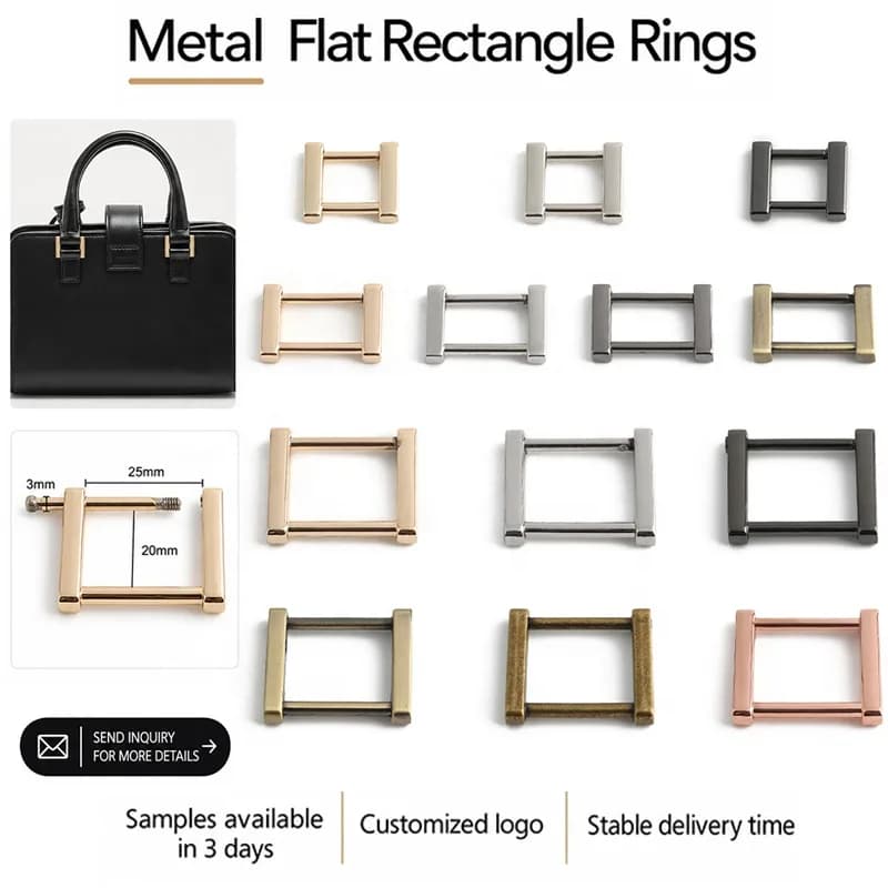 Easy Install Screw Rectangle Rings Zinc Alloy Detachable Square Loops Removable, front view
