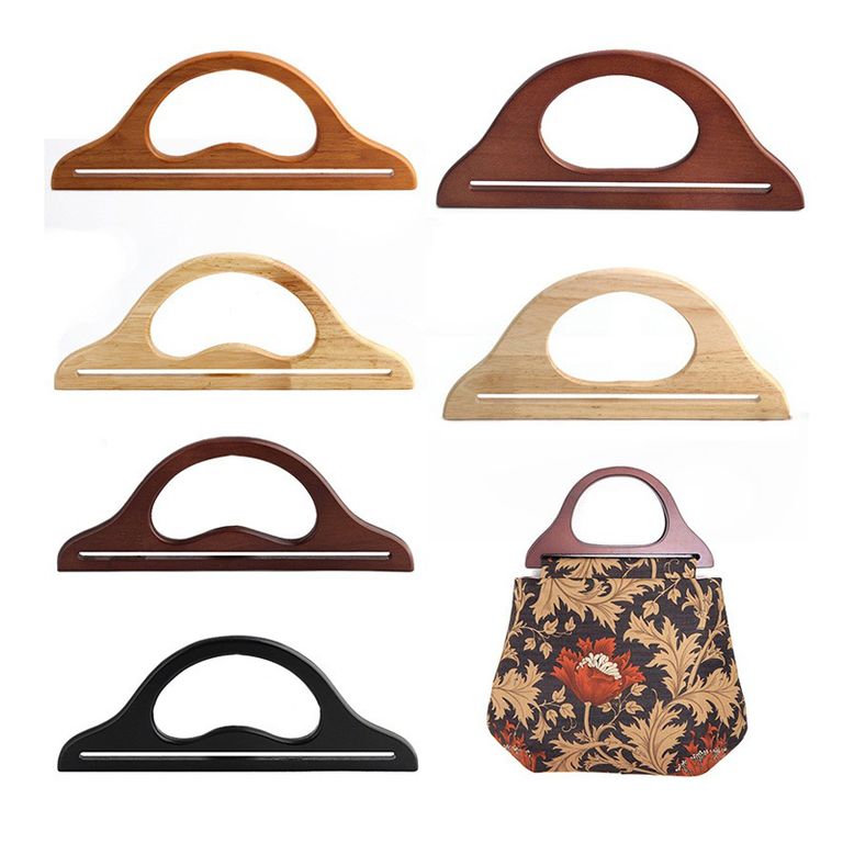 Natural Solid Wooden Handle Strong Safety Small Handbag 30X12cm Eco-Friendly, front view